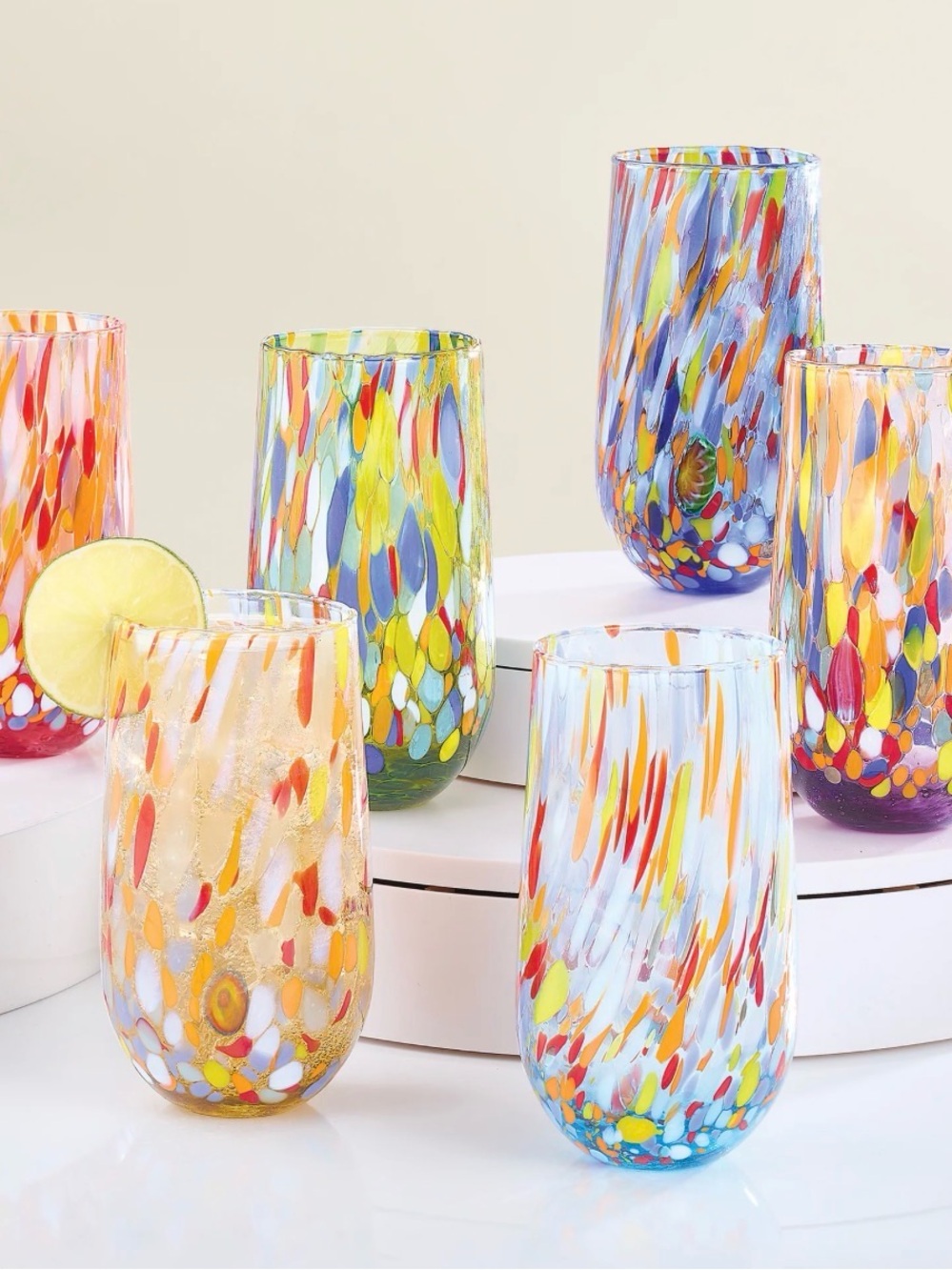 Hand-Blown Multicolor Glass Tumbler - Colorful Speckled Design